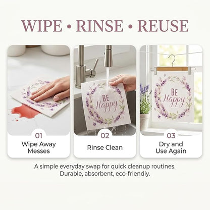 Kitchen Towels Swedish Dishcloths - 6 Count Reusable Paper Towels Washable, Cellulose Sponge Dish Towels for Kitchen Cleaning, Ultra Absorbent Odor Free Eco Friendly Biodegradable Cleaning Rags