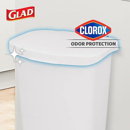 Glad 13 Gallon Trash Can | Plastic Kitchen Waste Bin with Odor Protection of Lid | Hands Free with Step On Foot Pedal and Garbage Bag Rings, 13 Gallon, White