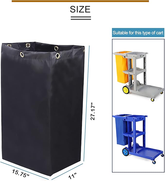 Replacement Janitorial Cart Bag, High Capacity Waterproof Thickened Housekeeping Commercial Janitorial Cleaning Cart Bag with 6 Brass Grommets - 25 Gallon (Black)