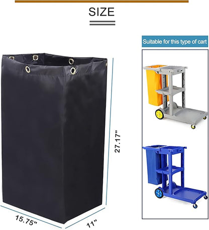 Replacement Janitorial Cart Bag, High Capacity Waterproof Thickened Housekeeping Commercial Janitorial Cleaning Cart Bag with 6 Brass Grommets - 25 Gallon (Black)