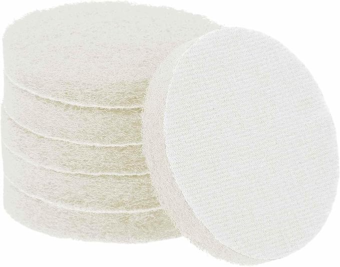 HARFINGTON 6pcs Scrubber Scouring Pads 450 Grits 3 Inch Drill Power Brush Hoop and Loop Surface Conditioning Disc Drill Scuffing Disc Scrub Pads for Home Kitchen Cleaning, White