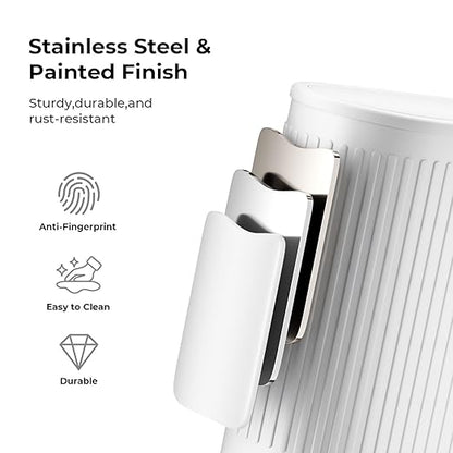 Small White Bathroom Trash Can with Press Top Lid, 1.8 Gallon Stainless Steel Garbage Can with Removable Inner Bucket, Includes 60 Trash Bags for Home Bedroom