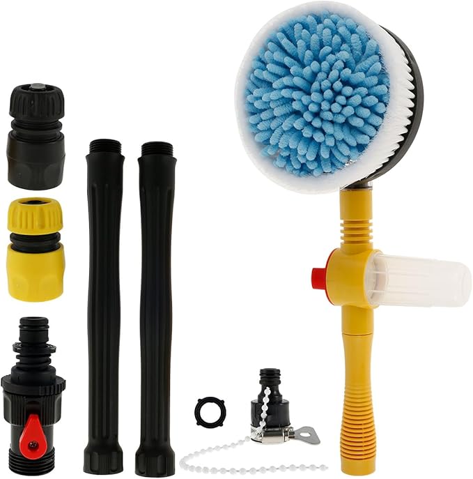 Auto Rotating Car Wash Brush Multifunctional Car Foam Cleaning Kit with 360° Spin Head Portable Chenille Car Scrub Brush High Pressure Cleaning Tool Long Handle for Home Car ZHAZHAMO
