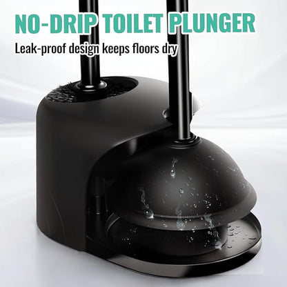 3PACK 4 in 1 Toilet Brush and Plunger Set with Crevice Cleaning Brush, Toilet Plunger and Brush Set with Extra Long Handle, Plungers for Bathroom Accessories, Toilet Plunger with Holder, Bright Black