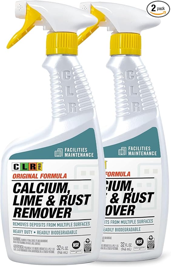 CLR PRO Calcium, Lime & Rust Remover - Quickly Removes Calcium, Lime, Hard Water Deposits and Surface Rust Stains, 32 Ounce Spray (Pack of 2)