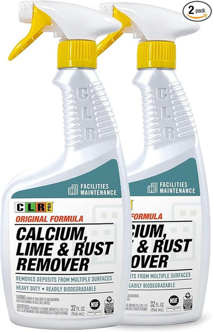 CLR PRO Calcium, Lime & Rust Remover - Quickly Removes Calcium, Lime, Hard Water Deposits and Surface Rust Stains, 32 Ounce Spray (Pack of 2)