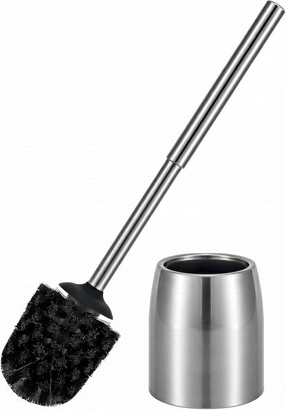 SUS304 Stainless Steel Toilet Brush and Holder Set Stain Nickle 12In Handle BristlesToilet Bowl Brush Cepillo para Baños Bathroom Brushes Cleaning Brush with Case Anti-Rust Brushed Silver
