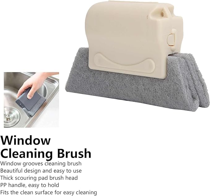 Window Track Cleaner Brush, Handheld Crevice Tool with Thin Head, Deep Cleaning for Window Slides, Door Tracks & Gaps, Removable Washable Pad