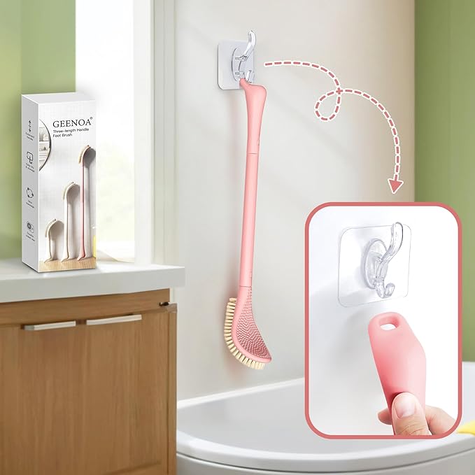 New Foot Brush & Foot File Set(2PCS), 3-in-1 Foot Scrubber in Shower, 10.2’’-27.5’’Adjustable Long Handle Foot Scrub Brush and Upgrade Foot File Callus Remover, Gift-Box Packed(Pink Set)