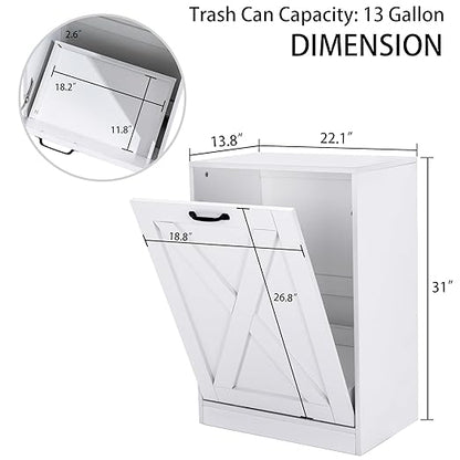 Zvyteay 13 Gallons Tilt Out Trash Can Cabinet, Wooden Free Standing Kichen Waste Bin Recycling Cabinet Hidden Trash Cabinet (White)