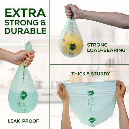 ANECO 100% Home Compostable Food Waste Bags (1.6 Gallon Trash Bags, 50 Count), Small Kitchen Compost Bags for Countertop Bin, Certified by BPI (ASTM D6400), TUV Austria & OK Compost Home