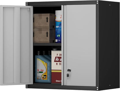 Garage Storage Cabinet,Locking Wall Cabinet with Adjustable Shelf,Wall Cabinets for Basement,Shop,School,Grey-Black