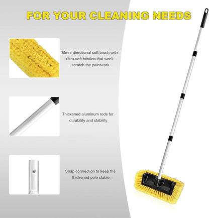 62.7" Car Wash Brush with Long Handle, Scratch-Free Washing Brushes with Five-Sided Soft Bristles, Adjustable Cleaning Brush Wash Mop Kit for RV Truck SUV House Siding (Yellow)