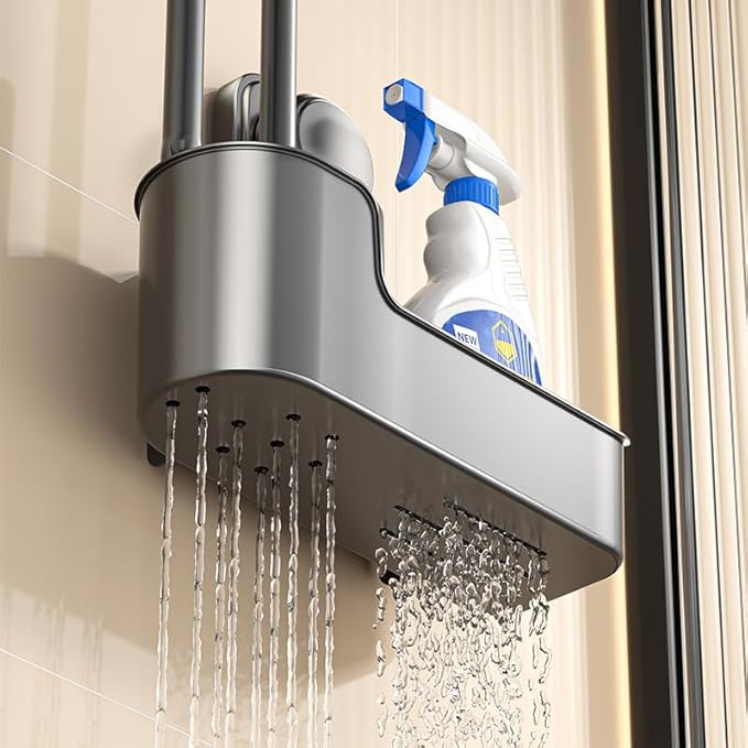 Generic Wall Mounted Toilet Brush Holder with Storage Rack, Grey ABS Plastic, Suction Cup Installation, 21x7.5x39cm, Bathroom Organizer