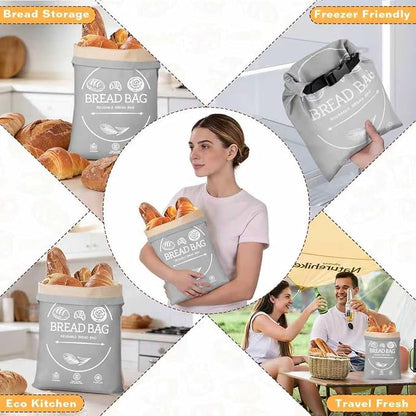 Bread Bags for Homemade, Beeswax Reusable Bread Bag for Sourdough, 1 Pack XL-Reusable Waxed Food Storage Bag to Keep Sourdough Fresh, Freezer-Safe, Eco-Friendly (Grey)