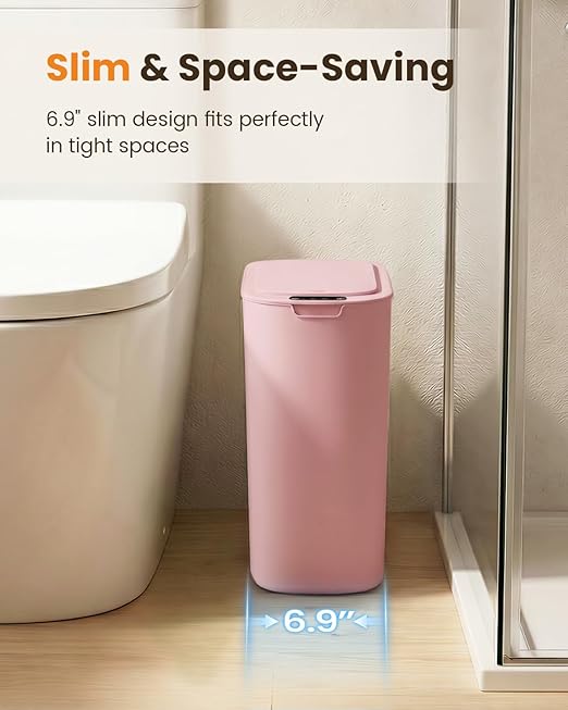 Cesun Motion Sensor Trash Can, 5 Gallon Automatic Bathroom Garbage Can with Lid, Touchless Smart Plastic Slim Wastebasket for Bathroom, Office, rv, Bedroom, Living Room, Pink