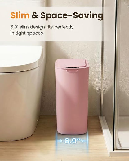 Cesun Motion Sensor Trash Can, 5 Gallon Automatic Bathroom Garbage Can with Lid, Touchless Smart Plastic Slim Wastebasket for Bathroom, Office, rv, Bedroom, Living Room, Pink