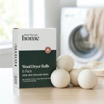 Plant Therapy Home Wool Dryer Balls 6-Pack 100% New Zealand Wool, Extra Large, Eco-Friendly, Reusable Natural Fabric Softener, All Natural & Chemical Free