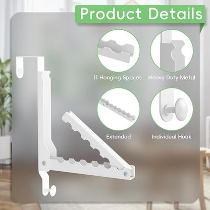2 Pack Over The Door Hooks, Extended Over The Door Clothes Hanger with 11 Ridges,Space-Saving Over The Door Rack Door Hooks for Hanging Clothes,Larger Capacity Over The Door Hanger,Upgraded version.