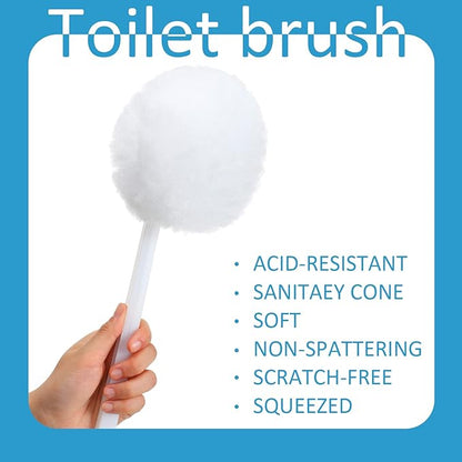 Eaasty Toilet Bowl Brush with Long Plastic Handle Bulk Disposable White Soft Swab Toilet Bowl Cleaners Mop with Silk Cotton Brush for Bathroom, 11 x 4.3 Inch(20 Pack)
