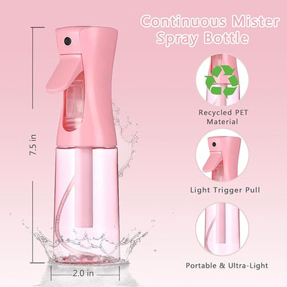 3 Pack Spray Bottles, 2-Pack Continuous Spray Bottles,Fine Water Mist Spray Bottles for Hair 6.8 OZ (200 ML) and 1oz 30ml Travel Spray Bottle Mister for Cleaning,Hairstyling,Plants,Pets Pink Black