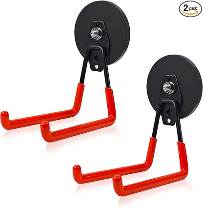 EDSRDUX Heavy Duty Magnetic Hooks – Strong Storage Utility Magnet Hook with Anti-Slip Rubber Coating for Power Tools, Garden Equipment, Pegboard, Garage & Workshop Use (Large Hook - 2 Pack)