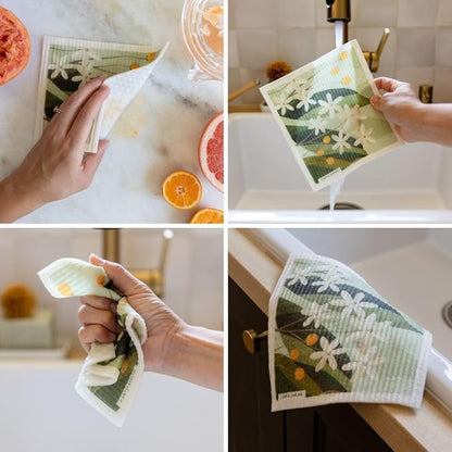Swedish Dishcloths – Floral Designs Gift Set – Reusable Compostable Cellulose Sponge Cloth – Eco-Friendly Paper Towel Alternative 6 Pack