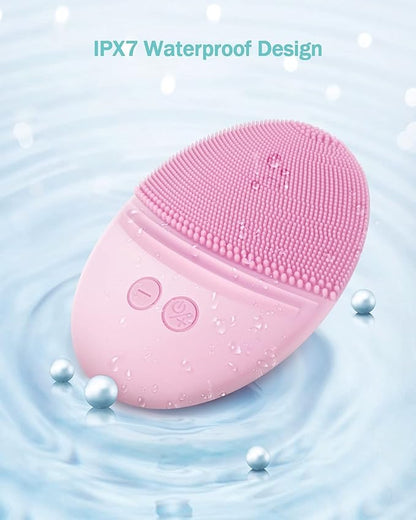 EZBASICS Facial Cleansing Brush Made with Ultra Hygienic Soft Silicone, Waterproof Sonic Vibrating Face Brush for Deep Cleansing, Gentle Massaging, Inductive Charging (Pink) 1 Pack+5 Speed Settings
