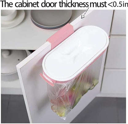 Set of 2 Trash Bag Holder Rack, Hanging Organizer Garbage Bag Holder, & Removable Lid - Multi for Kitchen Cabinet Door Storage Cupboard, Under Sink, Kitchen Towel Rails Rack, Blue & Pink