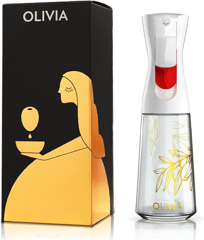 OLIVIA SIGNATURE Advanced Kitchen Oil Sprayer with Flairosol Technology, Fine Mist & Portion Control, Refillable Glass Olive Oil Cooking Spray Bottle for Air Fryer, Salad, BBQ, 200ml (Golden Leaves)