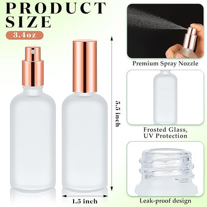 Tessco for you 20 Pcs 3.4 oz/100 ml Glass Spray Bottles Empty Perfume Atomizer Refillable Clear Decorative Empty Bottles with Fine Mist Sprayer Pump for Face Body Travel(Rose Gold,)