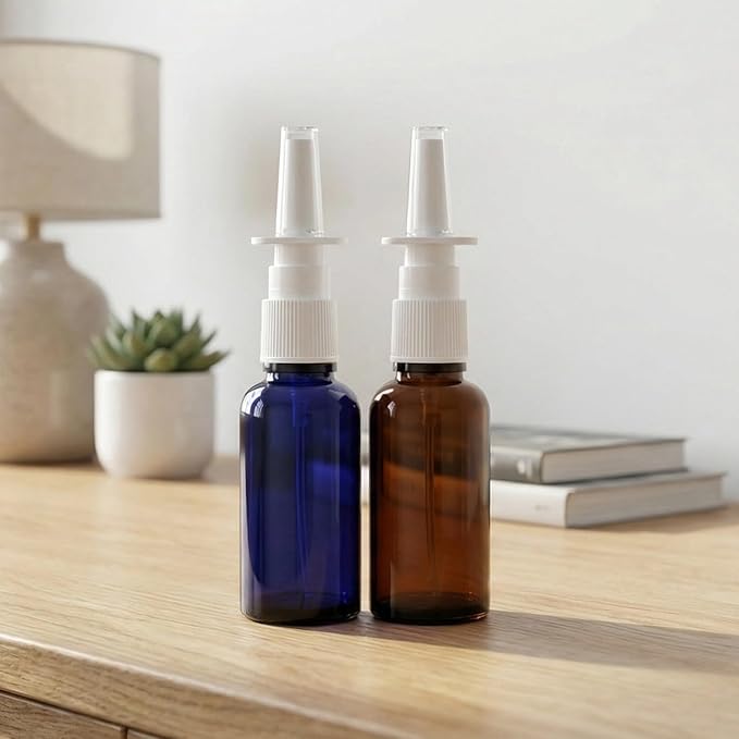 6PCS Nasal Spray Bottle Spray Glass bottles, 30ML/1oz Amber Glass Nose Sprayer Bottle Empty, Travel Sized Refillable, Nose Sprayer Nasal Cleaner with Funnel (30ml amber 6pcs)
