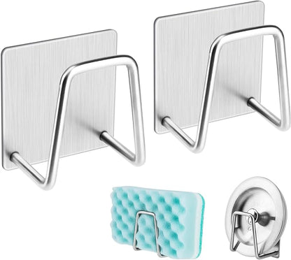 Adhesive Sponge Holder Sink Caddy for Kitchen Accessories - SUS304 Stainless Steel Rust Proof Waterproof, Quick Drying (2 Pack)
