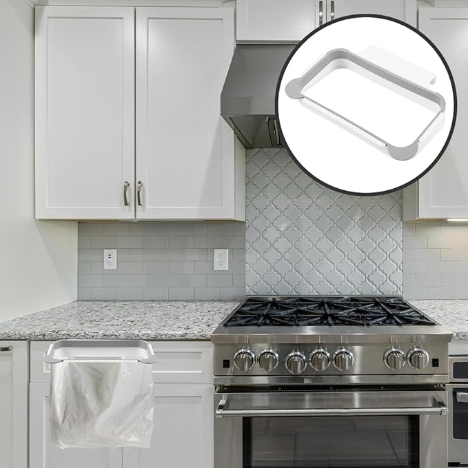 Hanging Trash Bag Holder over the Drawer Kitchen Garbage Bag Rack Plastic Cupboard Door Mounted Holder Gray