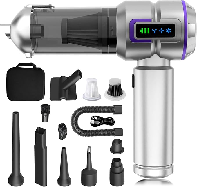 Car Vacuum Cleaner Cordless, 22000PA High Power Portable Handheld Vacuum & Compressed Air Duster, Mini Vacuum with LED Display, 3 Modes Brushless Motor for Car, Home, Office, Camping