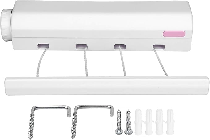 Retractable Clothesline, Clothes Line Retracting Outdoor Wall Mounted Telescopic Clothesline Indoor Outdoor Clothes Line for Laundry Drying (Four Ropes)
