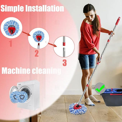 ANREKEYH Spin Mop Head, Base, Handle Replacement for O-ceda EasyWring RinseClean Microfiber Spin Mops, 2 Microfiber Mop Refills, 1 Triangle Head Cover and 30-58in Handle (Blue (2-Tank System))