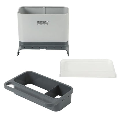 Gibson Home Ledgebrook Sink Caddy with Metal Panel, Metal Sponge Holder for Kitchen Sink, Countertop Organizer and Storage Essentials with Drain Board
