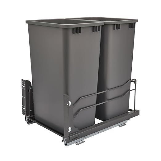 Rev-A-Shelf Double Pullout Trash Cans for Full Height Kitchen Cabinets 50 Quart 12.5 Gallon with Soft-Close Slides, 14.5" Min Opening, 53WC-2150SCDM-213