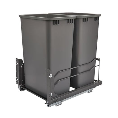 Rev-A-Shelf Double Pullout Trash Cans for Full Height Kitchen Cabinets 50 Quart 12.5 Gallon with Soft-Close Slides, 14.5" Min Opening, 53WC-2150SCDM-213