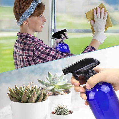 Bontip Glass Spray Bottle, Blue Glass Spray Bottle Set & Accessories Refillable for Plants Window Cleaners Aromatherapy Facial Hydration Watering Flowers Hair Care (2 Pack/16 oz) (Blue)