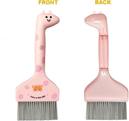 Mini Broom and Dustpan Set Cartoon Small Broom with Dustpan Combo Set Cute Cleaning Kit for Home Office Floor (Pink)