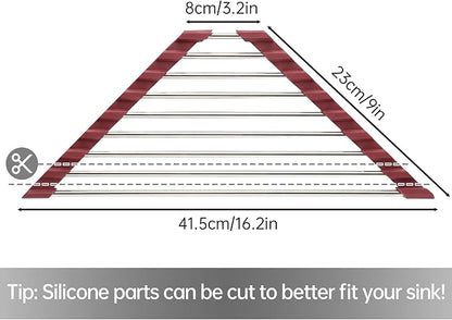 Tomorotec Foldable Stainless Steel Triangle Roll-Up Dish Drying Rack for Small Sink Corners - Over-The-Sink Multipurpose Kitchen Drainer, Rustproof Organizer, Trivet and Shelf - Space-Saving(Wine Red)
