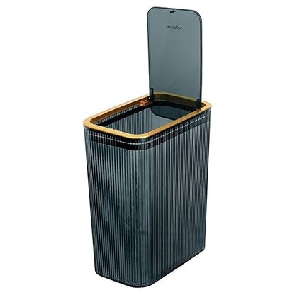 Transparent Trash Can, Bathroom Trash Cans with Lids, 2.6 Gallon Garbage Can for Bedroom, Office, Plastic Slim Waste Basket with Press Top Lid, 10L Clear Trash Bin for Home, Kitchen (Blue)