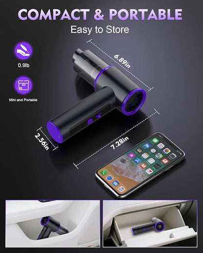 100-Speed Stepless Adjustable Mini Vacuum Cleaner: 16000PA Strong Suction Cordless Hand Held Car Vacuum and Air Duster with Digital Display Keyboard Vac for Sewing Machine Home Office Pet Hair