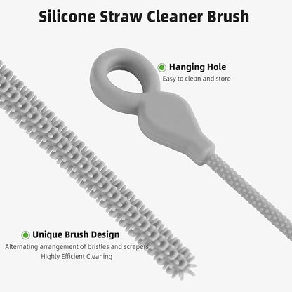Silicone Straw Cleaner Brush, 4Pcs Reusable Straw Brush Set with Extra-Long Design for Cleaning Thin Metal Straws and Wider Milkshake Straws （6mm+9mm Gray)