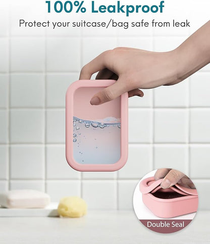 Quatish Solid Shampoo Bar Holder, Large Leakproof Travel Soap Case, Silicone Soap Box with Draining Layer, Enhanced Soap Container, Suitable for Camping, Gym, Bathroom, Outdoor Essentials, Pink