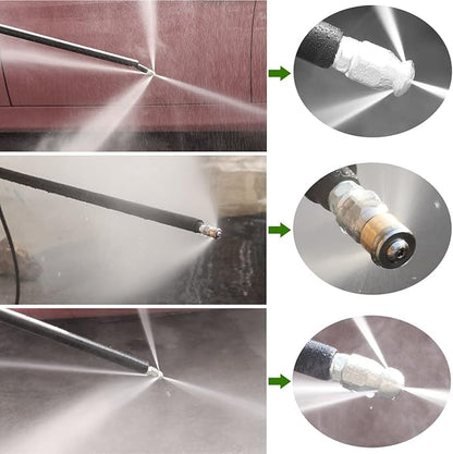 Sewer Jetter Kit 100FT for Pressure Washer, 5800PSI Drain Cleaner Hose 1/4 Inch NPT, Corner, Rotating & Button Nose Sewer Jetting Nozzle with Spanner Watertight Tape Pearl Corsage Pin (Gray Hose)