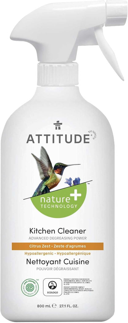 ATTITUDE Kitchen Cleaner Spray, EWG Verified, Degreaser Spray to Cut Grease & Grime, Plant-Based & Vegan, Citrus Zest Scent, 27.1 Fl Oz (Pack of 2)