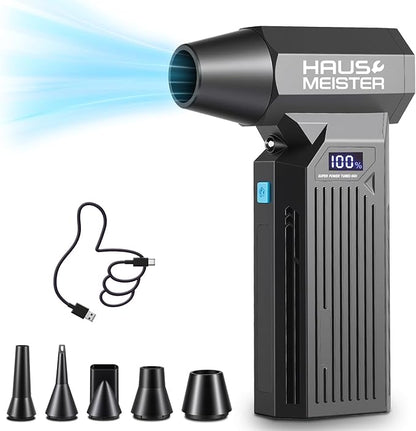 Hausmeister Airflex Turbo Compressed Air Duster 120,000 RPM Electric Air Duster, Reusable Cordless Blower Replaces Canned Air for Keyboard, PC, Car, Electronics Cleaning (Black)